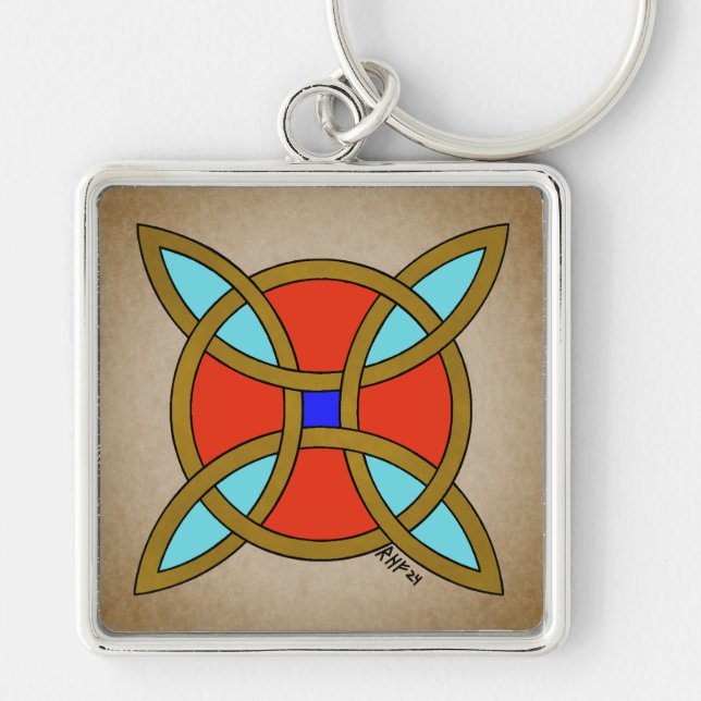 Nordiskt skydd mot kök eller Witch Knot Fyrkantig Silverfärgad Nyckelring (Framsidan)