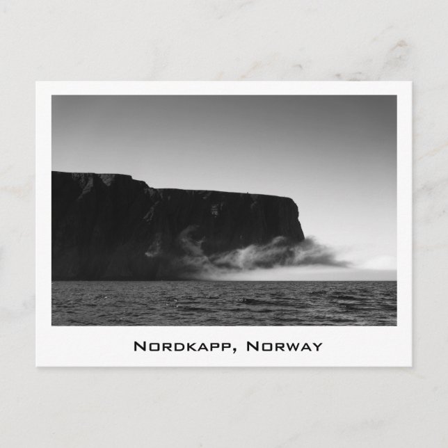 Nordkapp-klippor, svarta och vita vykort (Framsida)