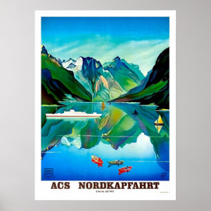 Nordkapp, Norge, segelfartyg, bergslandschaft Poster