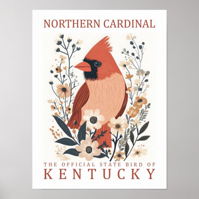 Nordkardinalfåglar i Kentucky USA Travel Poster (Framsidan)