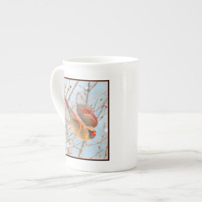 Nordkardinalflygning - originalfoto benporslin mugg (Framsida vänster)