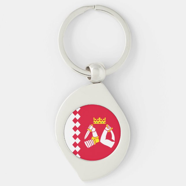 Nordkarelen Flagga Swirl Silverfärgad Nyckelring (Framsidan)