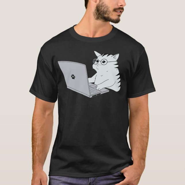 Nördkatt arbeta hemifrån t shirt (Framsida)