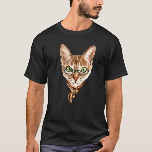 Nördkatten Med Glasögon T Shirt (Framsida)