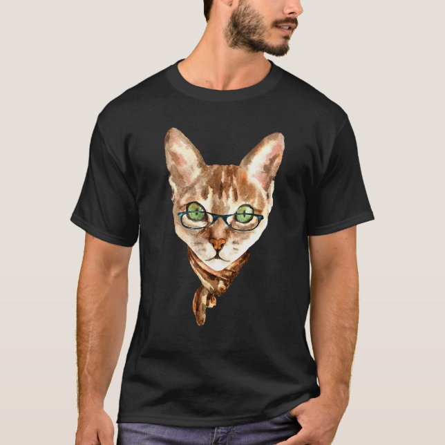 Nördkatten Med Glasögon T Shirt (Framsida)