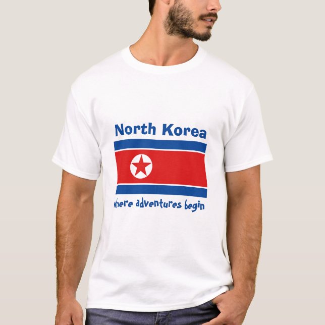 Nordkorea flagga + Karta + TextT-tröja T-shirt (Framsida)