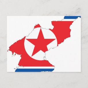 Nordkorea flagga karta vykort