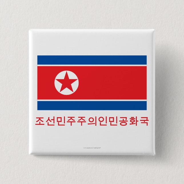 Nordkorea flagga med namn i korean knapp (Framsida)