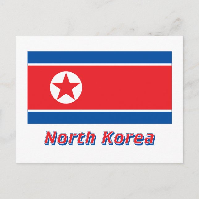 Nordkorea Flagga med Namn Vykort (Framsida)