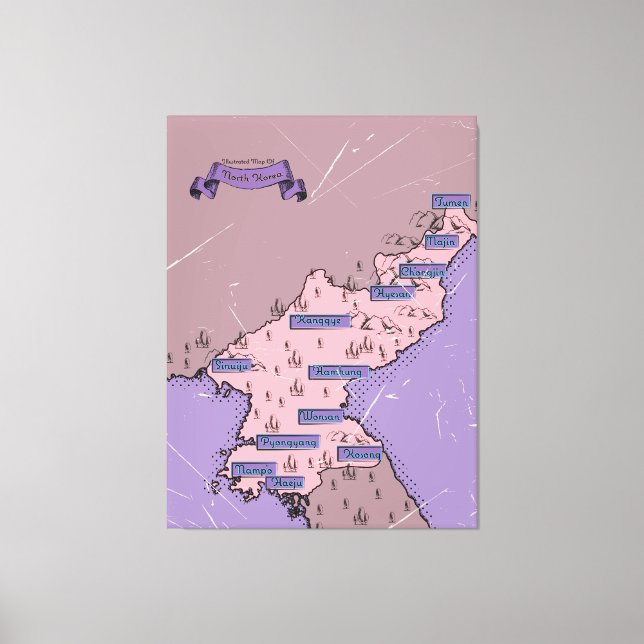 Nordkorea karta canvastryck (Framsida)