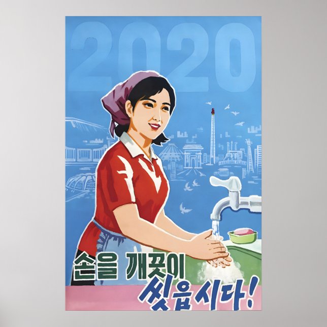 Nordkorea Propagandaaffisch COVID-19 Låt oss tvätt Poster (Framsidan)