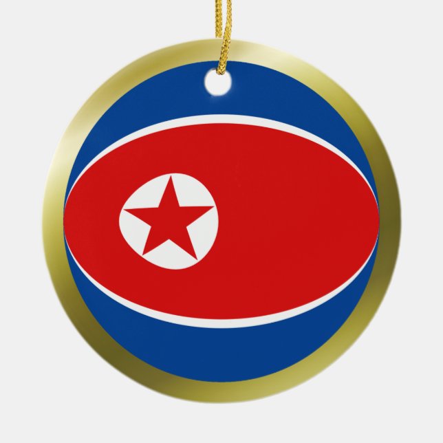 Nordkoreansk flaggprydnad julgransprydnad keramik (Framsidan)