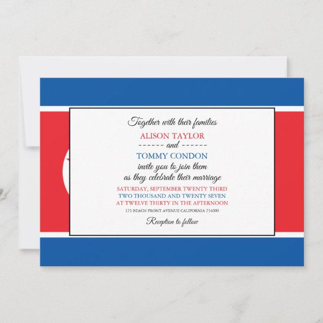 Nordkoreanska Flagga, Nordkoreas Flagga Bröllop Inbjudningar (Framsida)