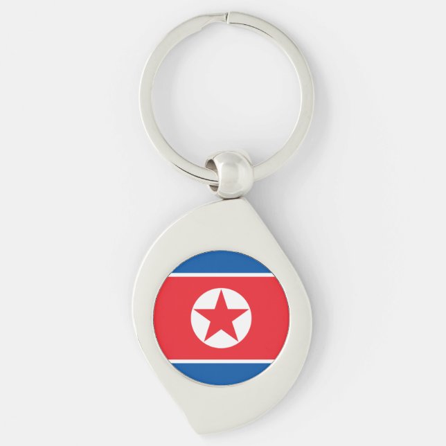 Nordkoreas flagga swirl silverfärgad nyckelring (Framsidan)