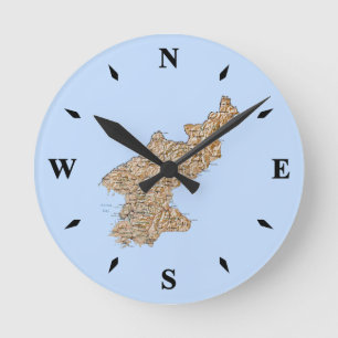 Nordkoreas Karta Clock Rund Klocka