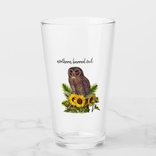 Nordlig banduggla med solroser Pintglas Glaskopp (Framsida)