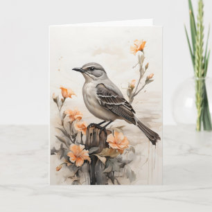 Nordlig härmtrast vilandes bland blommor Blank Kort