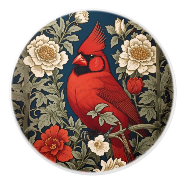 Nordlig Kardinal Blommig William Morris Inspirerad Knopp (Framsidan)