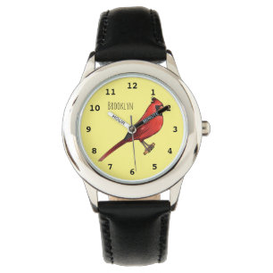 Nordlig kardinal fågel tecknad illustration armbandsur