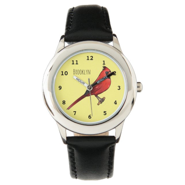 Nordlig kardinal fågel tecknad illustration armbandsur (Framsida)