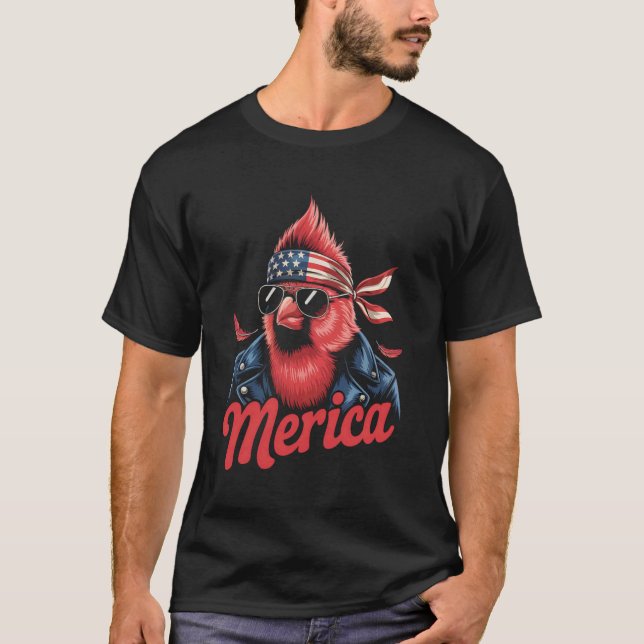 Nordlig kardinal Fågelälskare Solglasögon USA Flag T Shirt (Framsida)