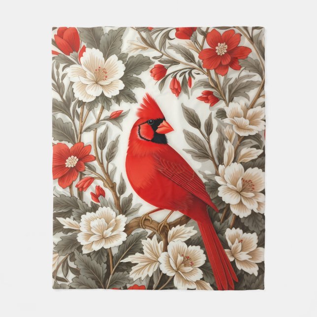 Nordlig Kardinalfågel Vacker Blomma Fleecefilt (Framsidan)