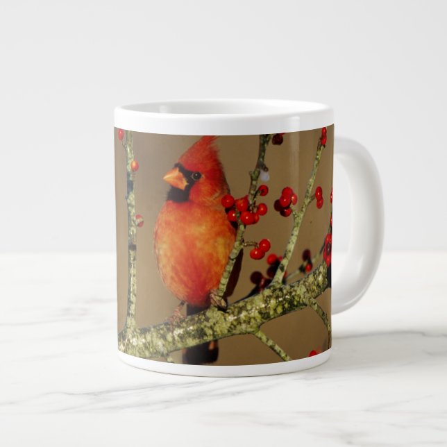 Nordlig kardinalhane sittande, IL Jumbo Mugg (Framsida höger)