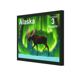Nordlig Ljus Moose - Alaska Postage Canvastryck