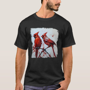 Nordlig Röd Kardinal Bläckkonst Röd Fågel T Shirt