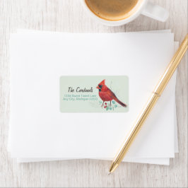 Nordlig röd kardinal Watercolor Art Adressetikett