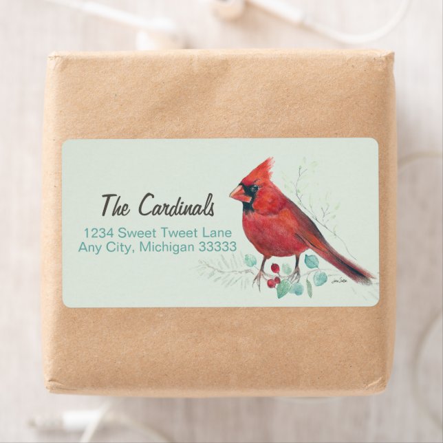 Nordlig röd kardinal Watercolor Art Fraktsedel (Insitu)