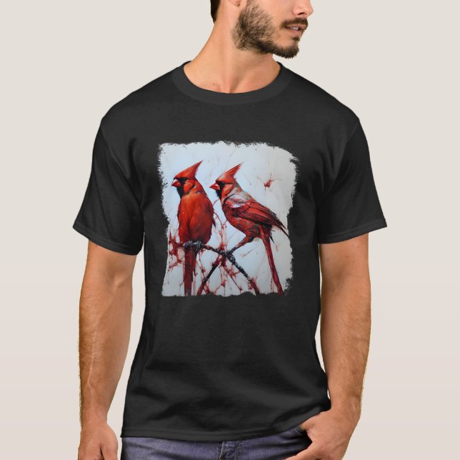 Nordlig rödkardinal Bläck Art Redbird Pullover Hoo T Shirt (Framsida)