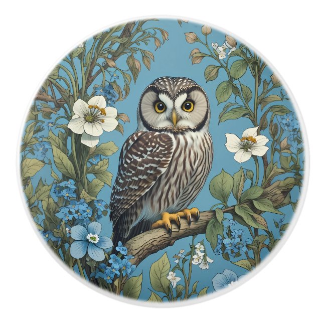 Nordlig sågskogsuggla William Morris-inspirerad Knopp (Framsidan)