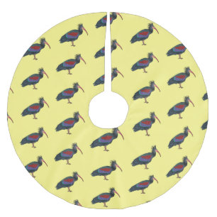 Nordlig skallig ibis fågel tecknad illustration julgransmatta borstad polyester