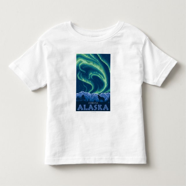 Nordligt ljus - Cordova, Alaska T Shirt (Framsida)