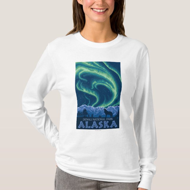 Nordligt ljus - Denali nationalpark, Alaska Tee (Framsida)