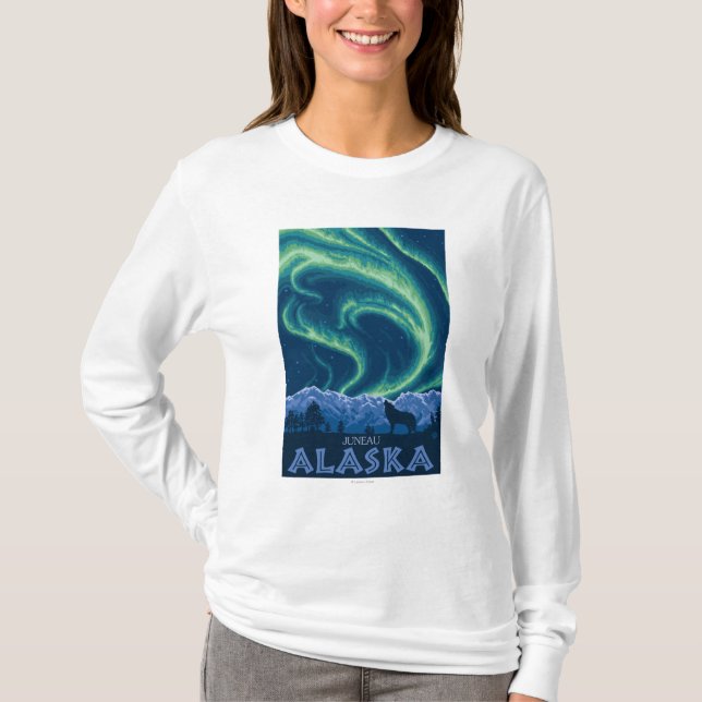 Nordligt ljus - Juneau, Alaska T Shirt (Framsida)