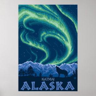 Nordligt ljus - Katmai, Alaska Poster