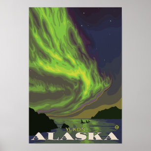 Nordligt ljus och Orcas - Yukon, Alaska Poster