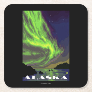 Nordligt ljus och Orcasvintage resor Underlägg Papper Kvadrat
