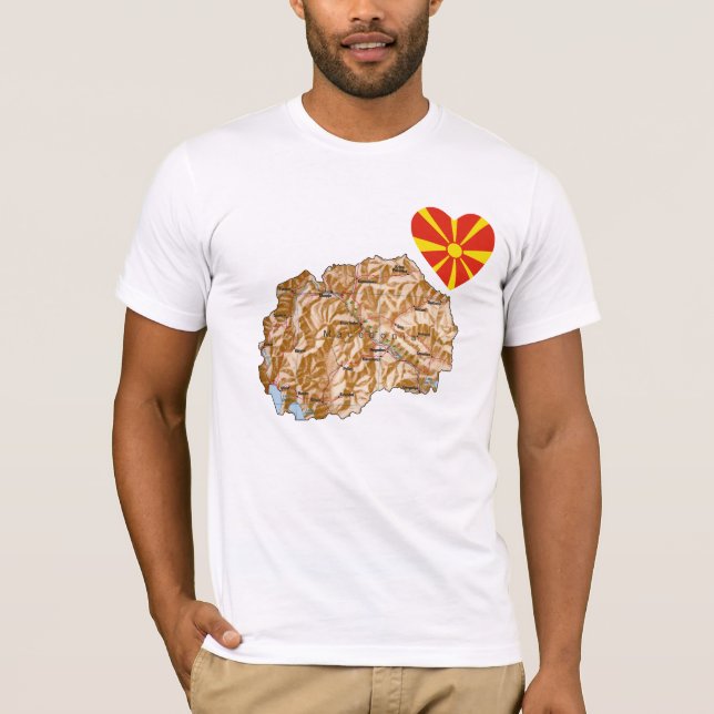NordMakedonien Flagga Heart och Karta T-Shirt (Framsida)