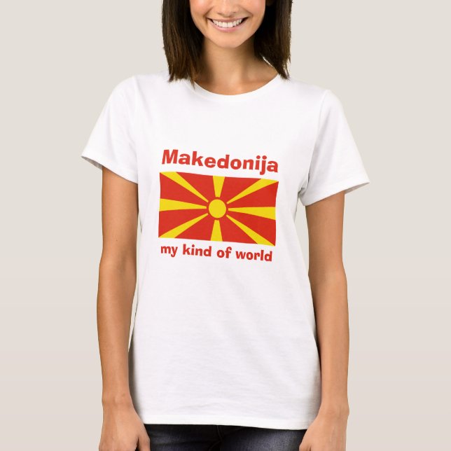 NordMakedonien Flagga + Karta + Text T-Shirt (Framsida)