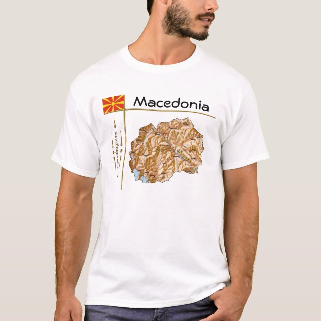 NordMakedonien Karta + Flagga + avdelning T-Shirt (Framsida)