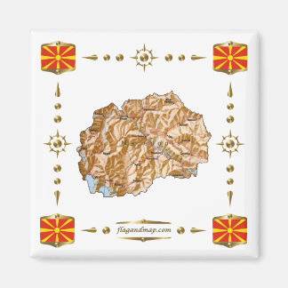 NordMakedonien Karta + Flaggor Magnet