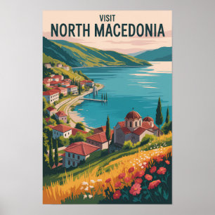 Nordmakedonien Panorama Illustration Resa Konst Poster