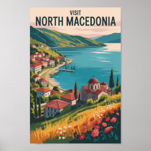 Nordmakedonien Panorama Illustration Resa Konst Poster