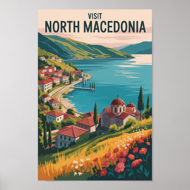 Nordmakedonien Panorama Illustration Resa Konst Poster (Framsidan)