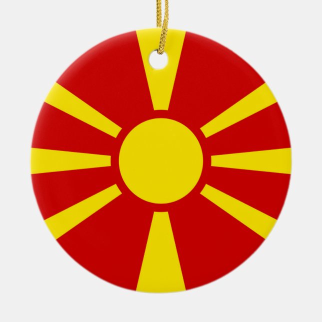 Nordmakedoniens flagga julgransprydnad keramik (Framsidan)