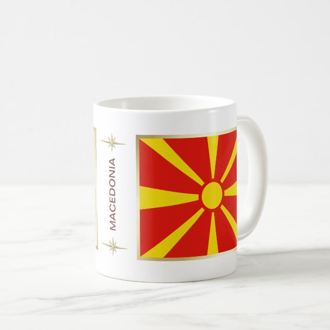 Nordmakedoniens flagga + kartmugg kaffemugg (Framsida höger)