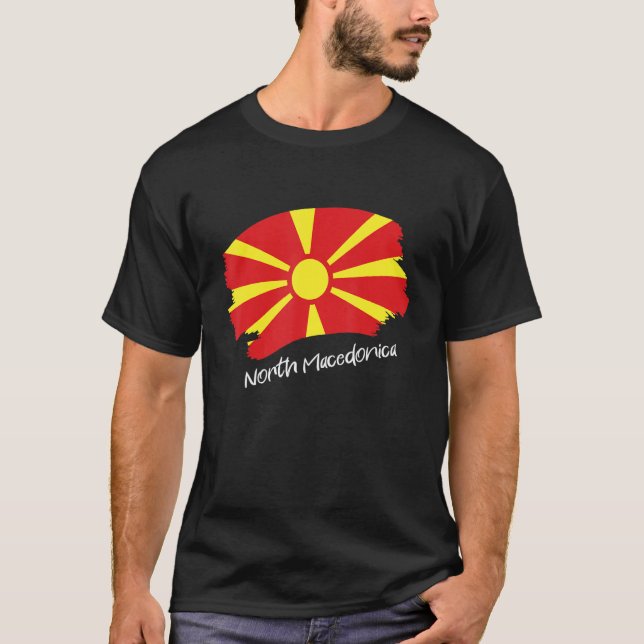Nordmakedonska Flagga NordMakedonien T Shirt (Framsida)